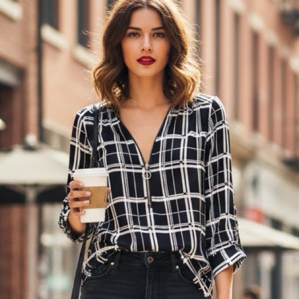 ATMOSPHERE Plaid 1/4 Zip Tunic Blouse - Size 4